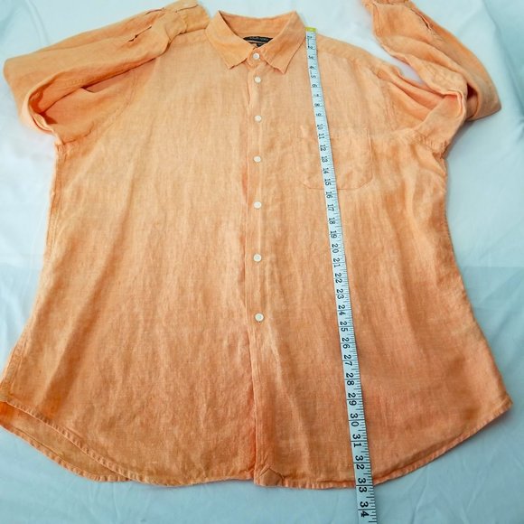 Murano European Fabric Mens XL Linen Long Sleeve Orange Peach Button-Up Shirt - Picture 9 of 12